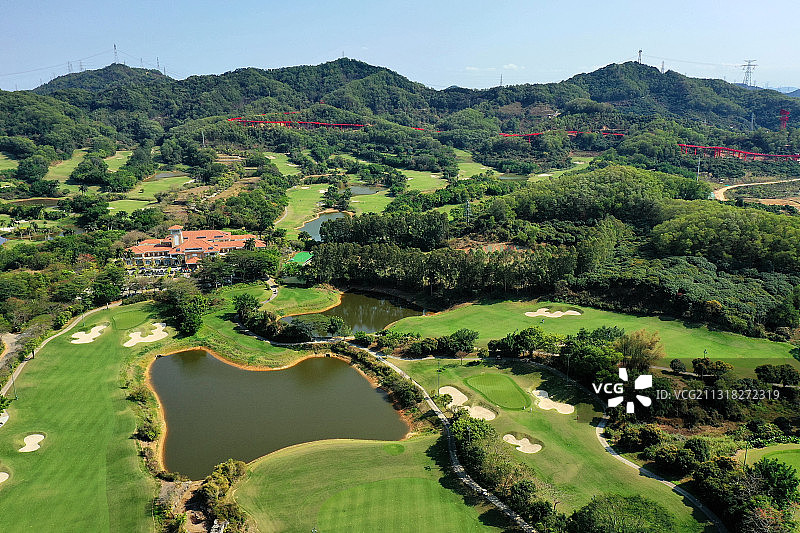 广东省深圳市光明区农场大观园和光明高尔夫球会航拍图片素材