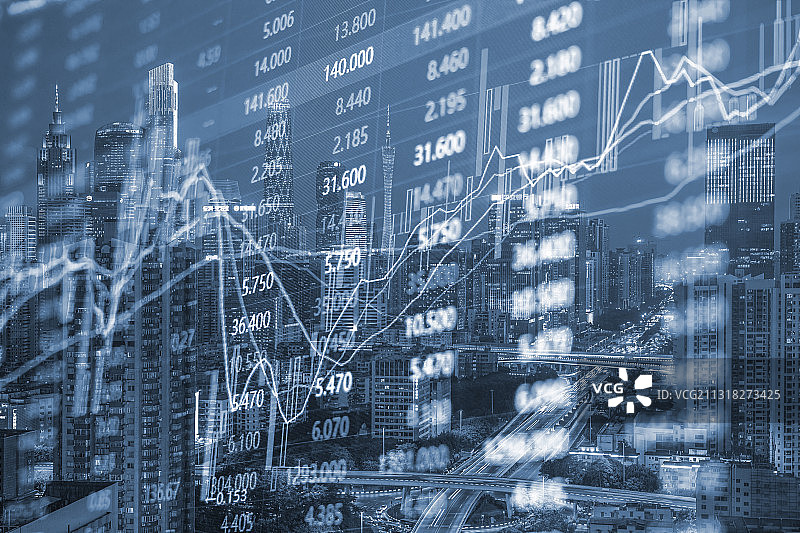广州城市建筑景观和金融股市证券概念图片素材