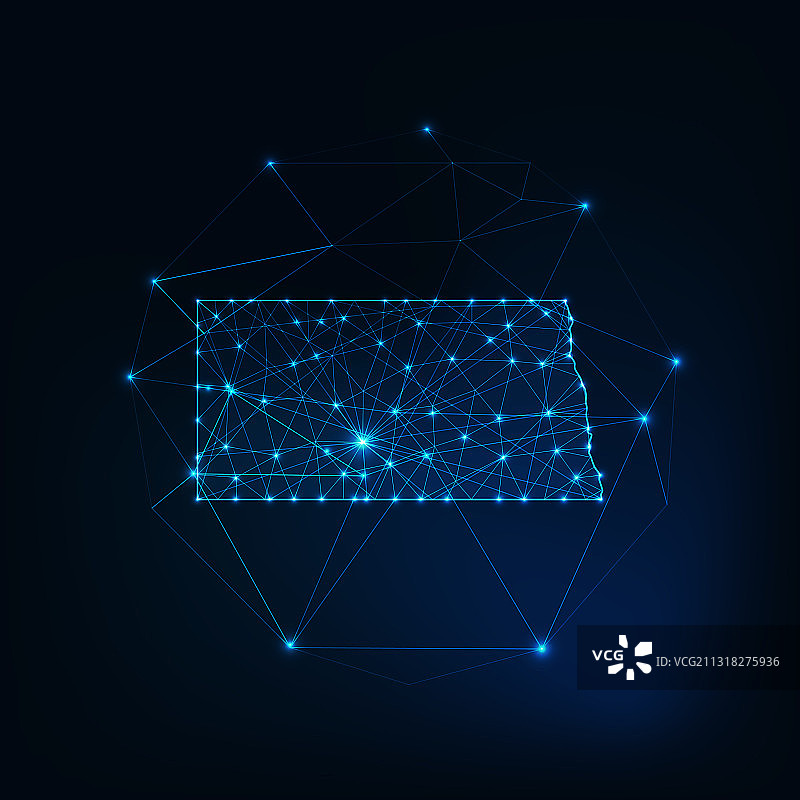 美国北达科他州发光轮廓地图图片素材