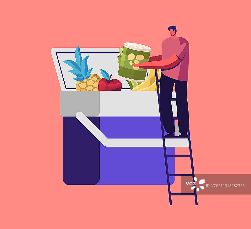 站在梯子上放置产品的男性小人图片素材