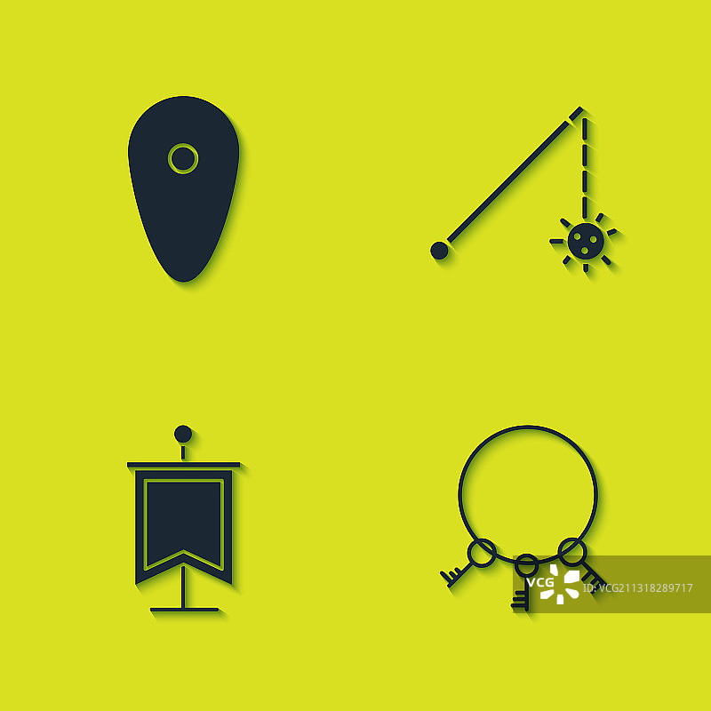 中世纪旗帜与锁链旧钥匙保护盾图片素材