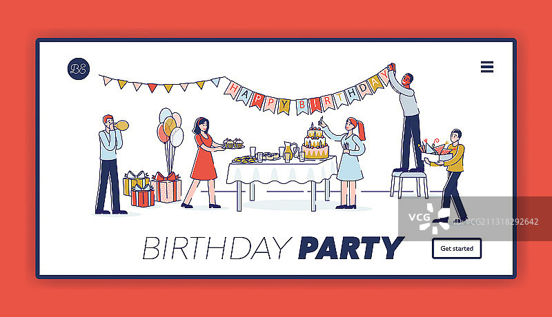 快乐生日派对着陆页模板图片素材