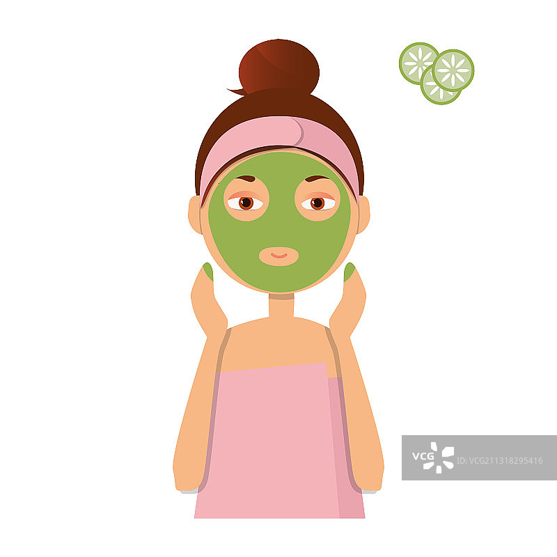 美丽女孩敷泥膜或膏状面膜图片素材