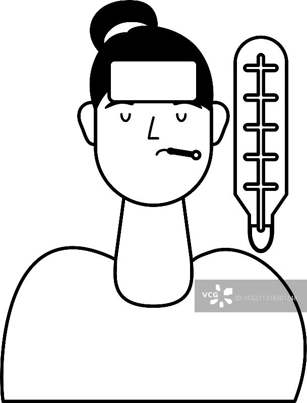 年轻女子发烧用体温计图片素材