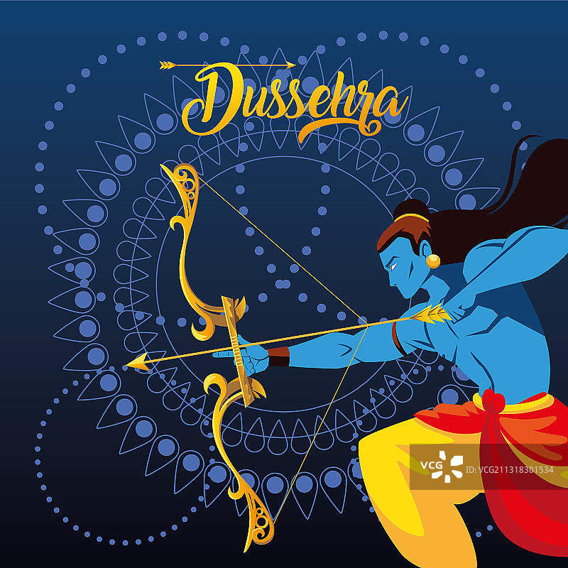 罗摩神与弓箭在Dussehra节图片素材