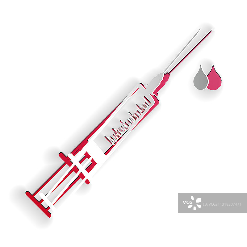 纸剪风格的医用注射器与针头和药滴图片素材