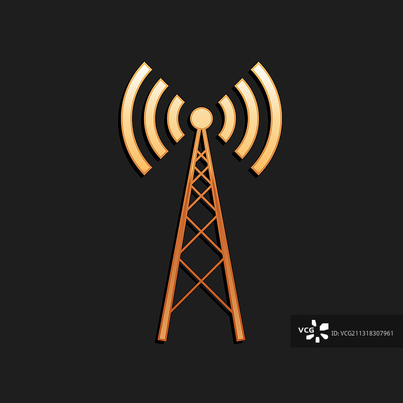 金色天线图标（黑色背景）图片素材