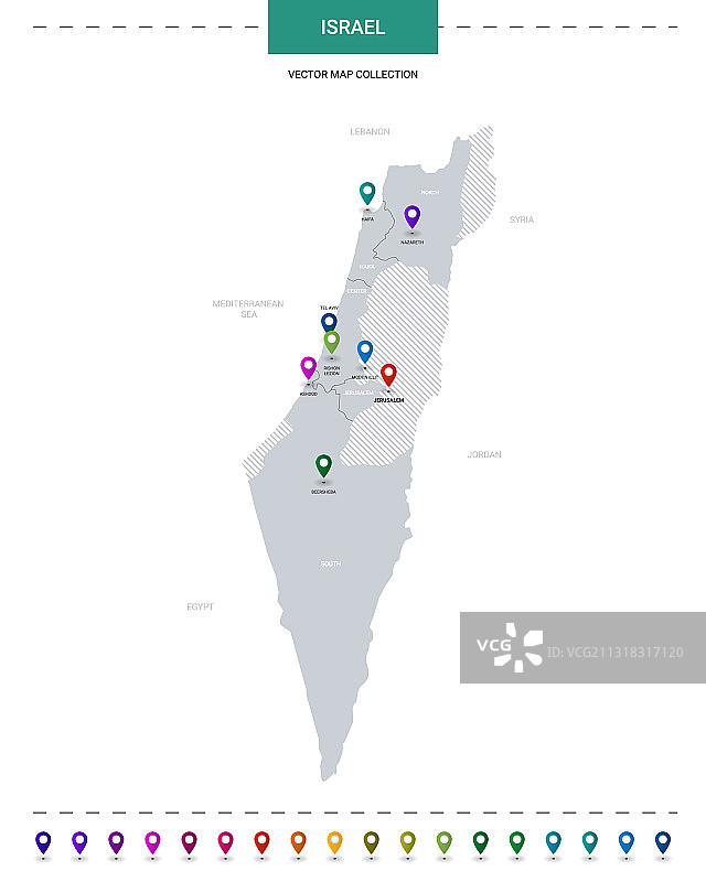 带有位置指针标记的以色列地图图片素材