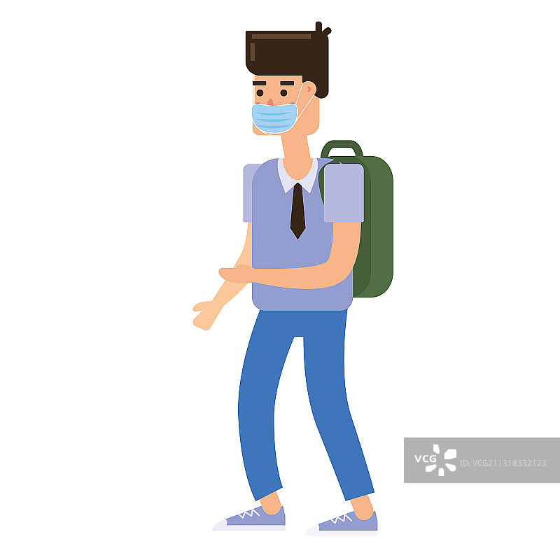 戴防护口罩的小学生图片素材