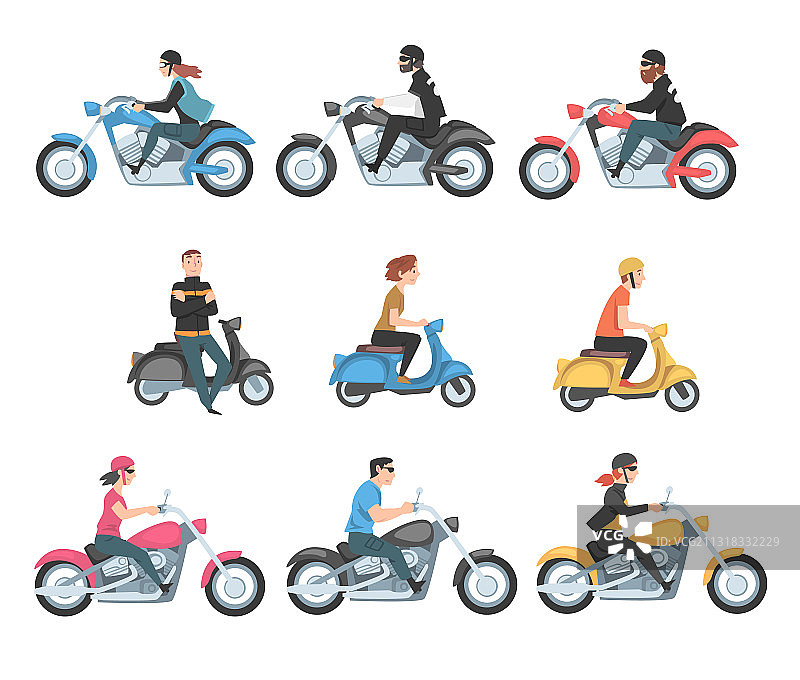 人们骑摩托车和踏板车图片素材