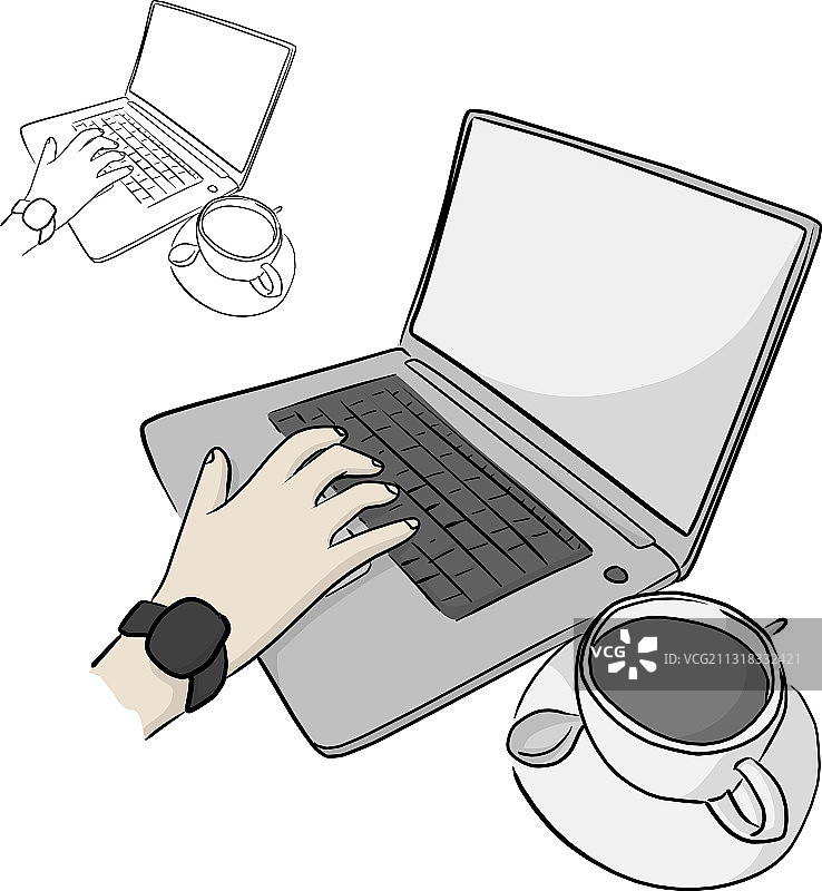 使用笔记本电脑的右手特写图片素材