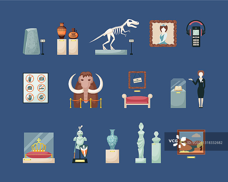 带有古代文物的博物馆历史大型指南图片素材