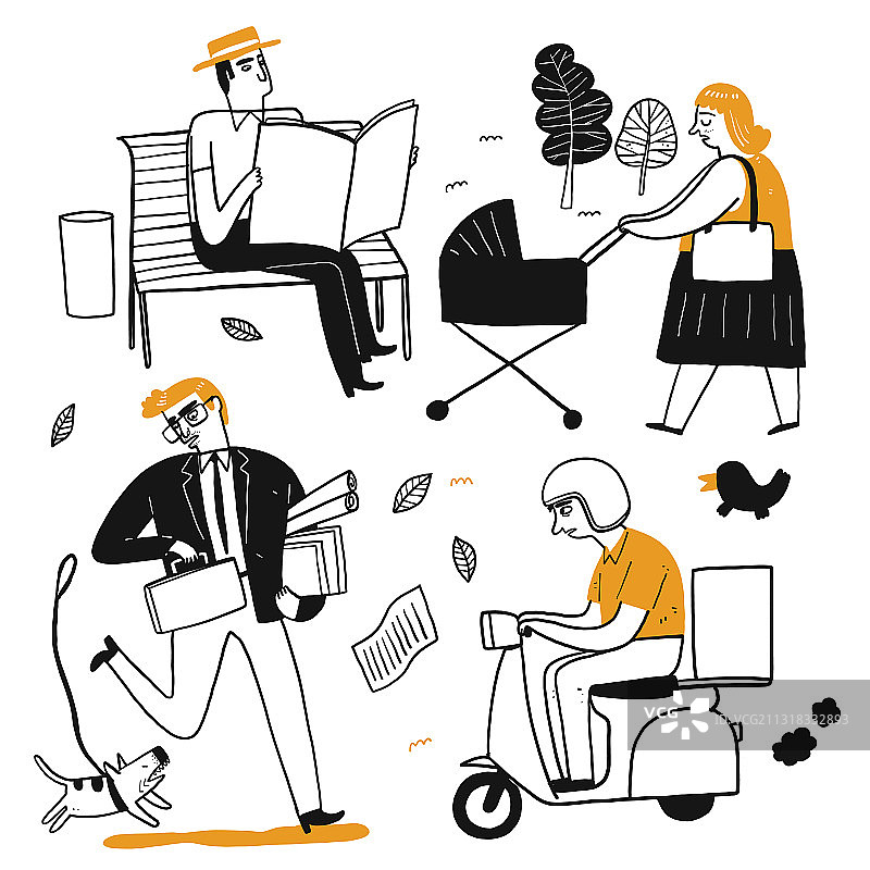 人物阅读骑行绘画图片素材