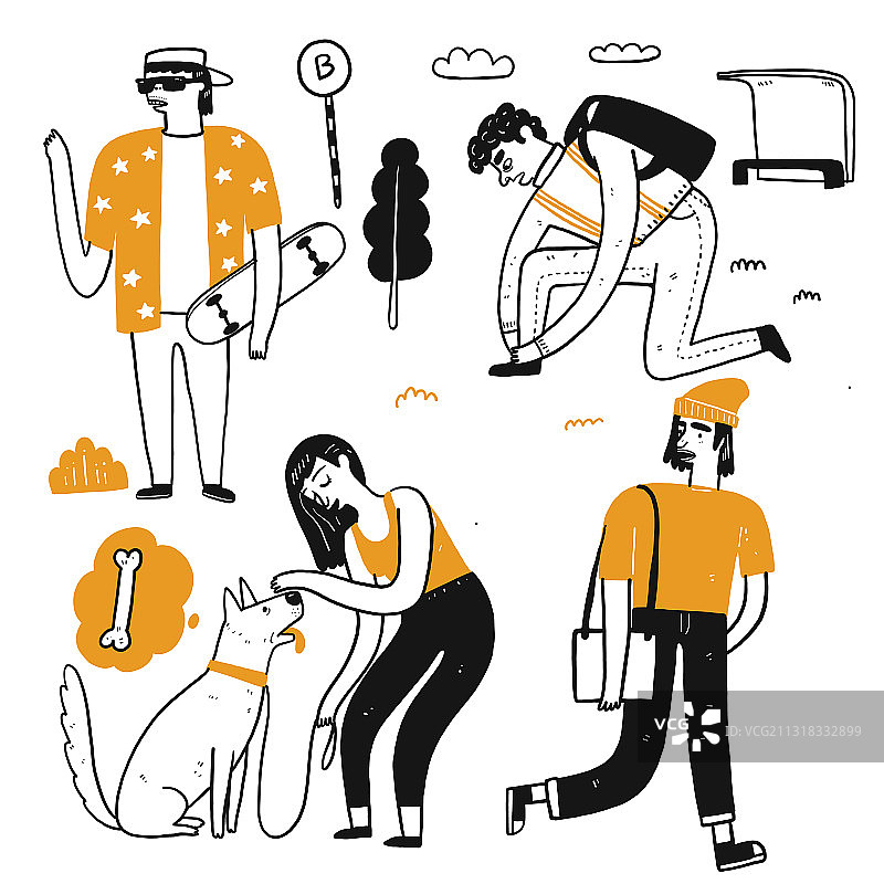 公园里的人物手绘插画图片素材