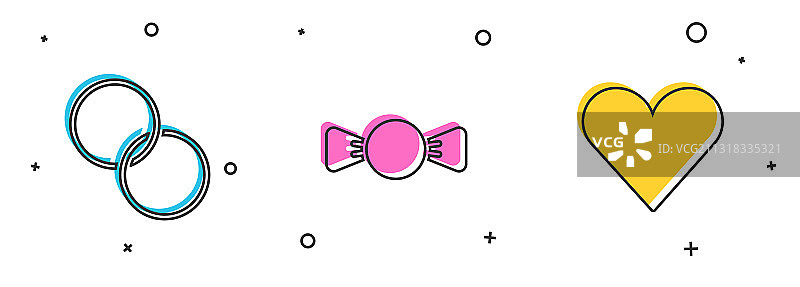 结婚戒指：领结与心形图标图片素材