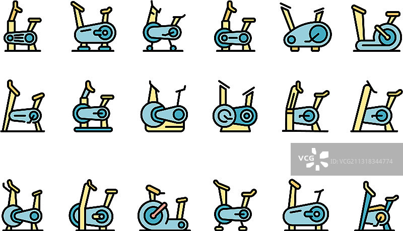 健身自行车图标集（扁平风格）图片素材