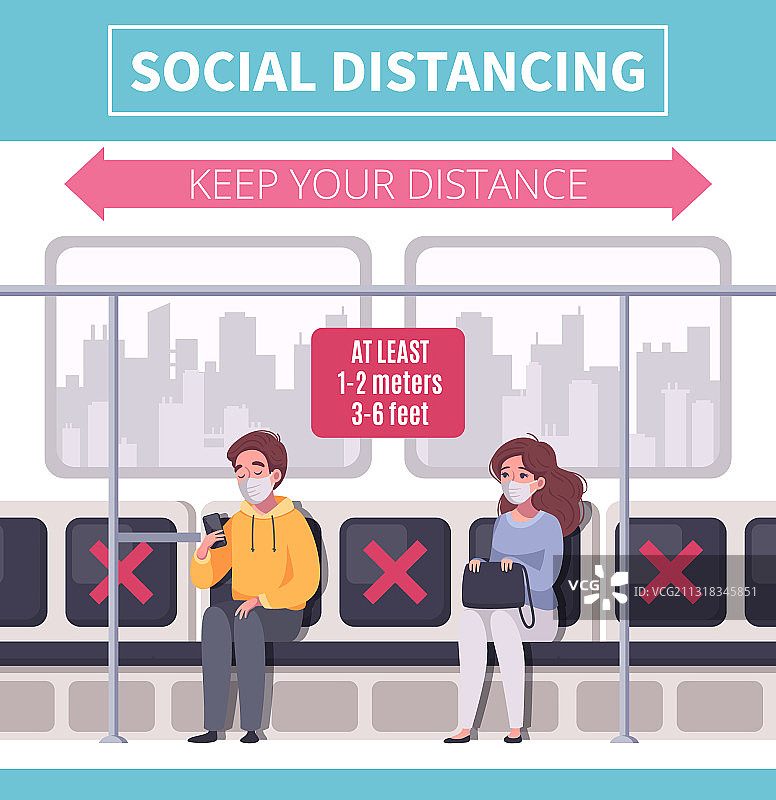 卡通社交距离信息图图片素材
