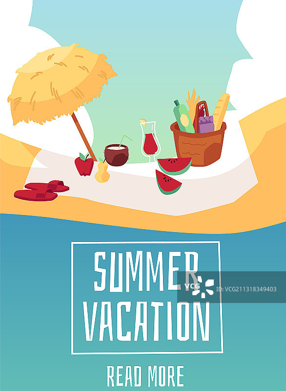 夏日假期海报 - 野餐垫与食物图片素材