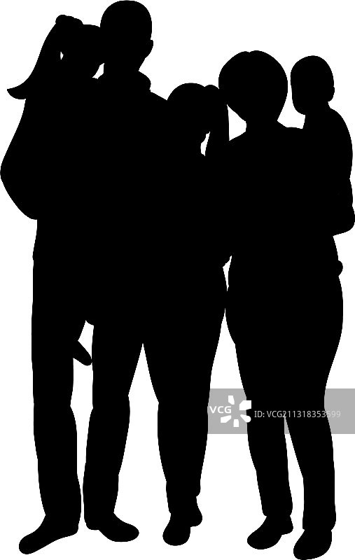 有三个孩子的家庭的黑色剪影图片素材