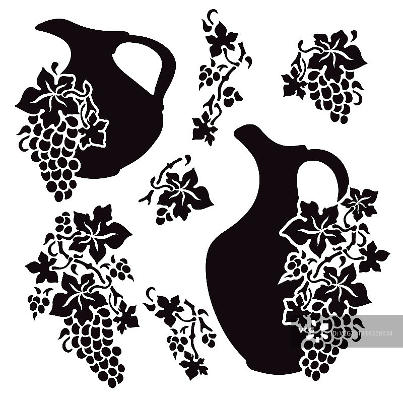 黑白模版画 - 葡萄罐图片素材