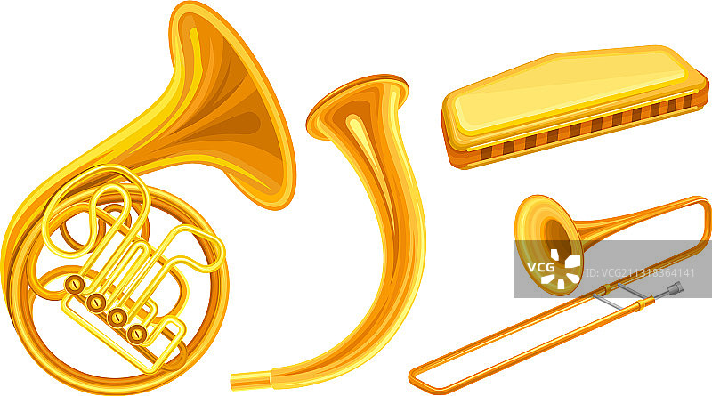 长号和喇叭黄铜乐器图片素材
