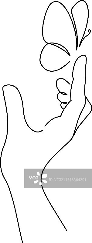 手指上的蝴蝶线条艺术绘画图片素材