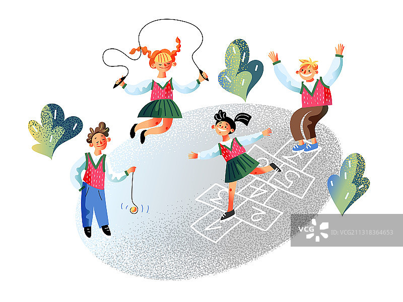 快乐的儿童在校园里玩耍图片素材