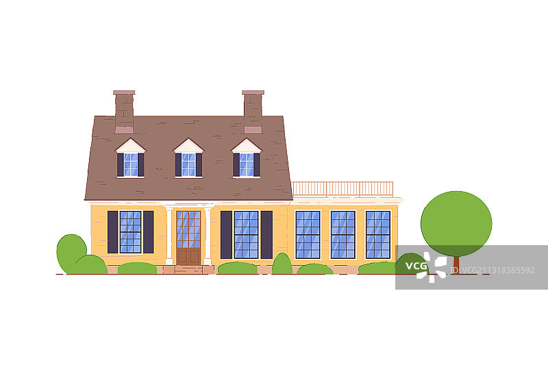 带露台的私人住宅图标（白色背景）图片素材