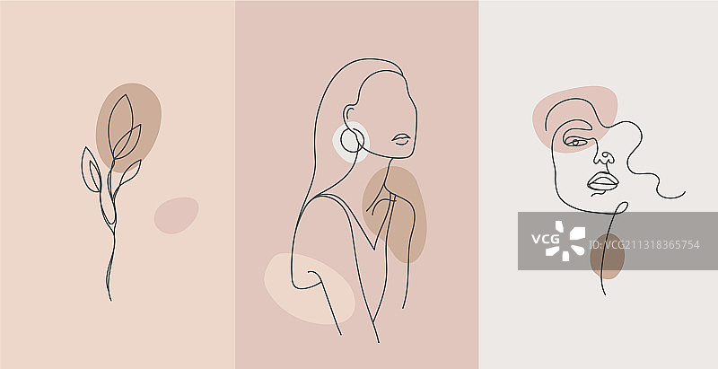 极简风格人像线条花卉图片素材