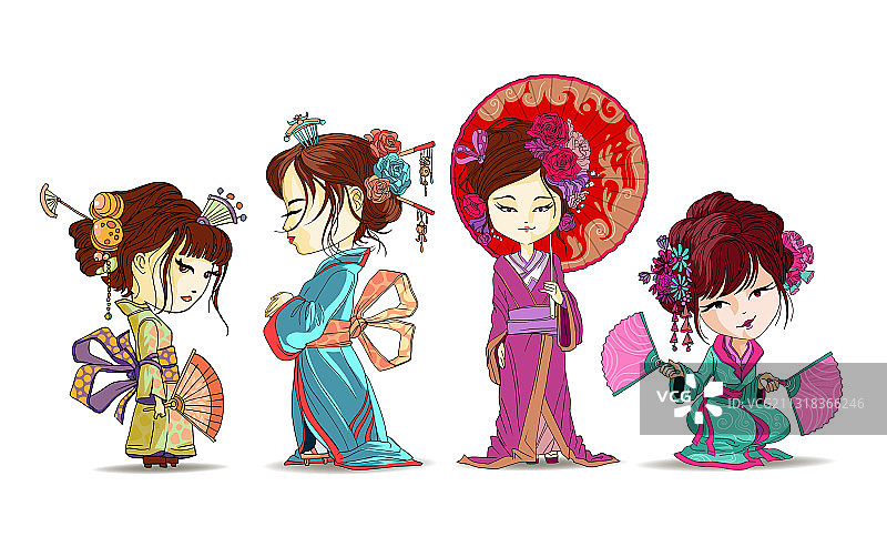 站立和坐着的日本女孩图片素材