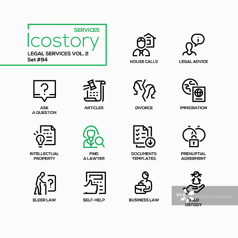法律服务线性设计风格图标集图片素材