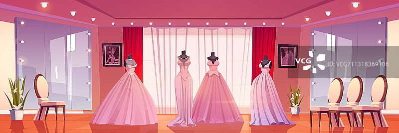 婚纱店内部的婚纱模特图片素材