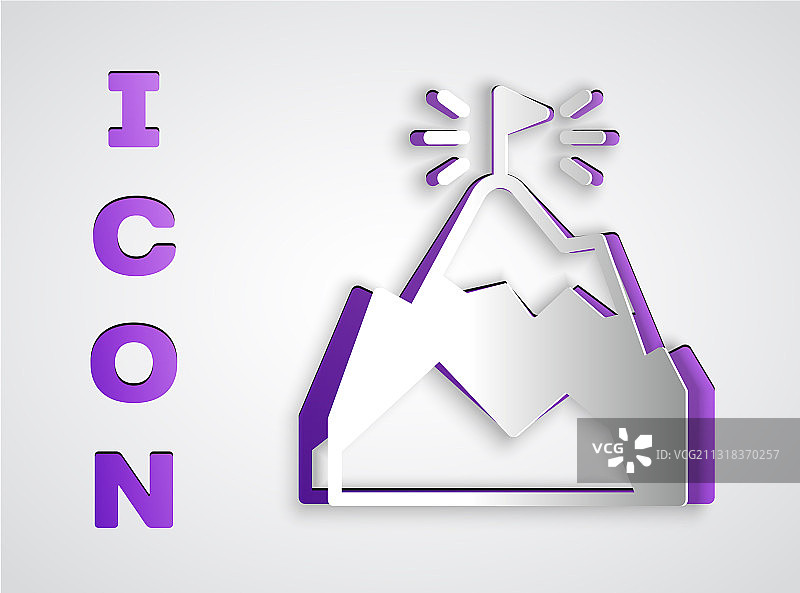 带有旗帜的剪纸山脉图标图片素材