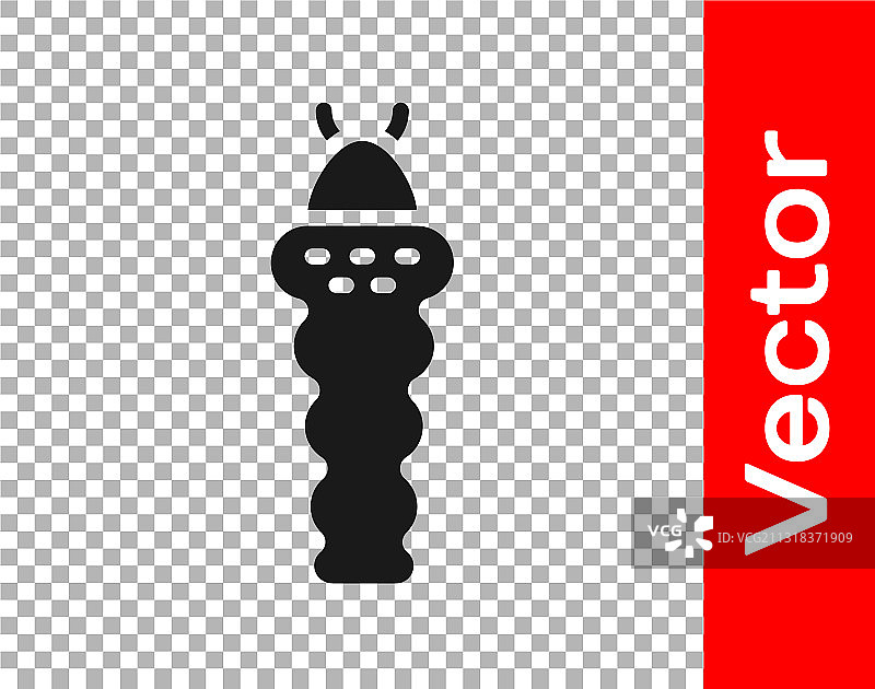 透明背景上的黑色幼虫昆虫图标图片素材