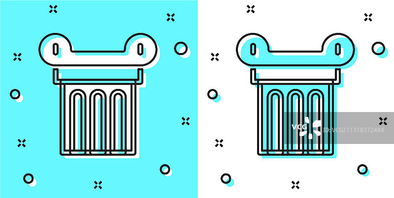 绿色背景上的黑色线条古代柱子图标图片素材