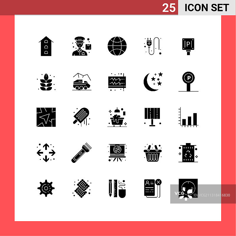 可编辑的线包25个简单的固体符号图片素材