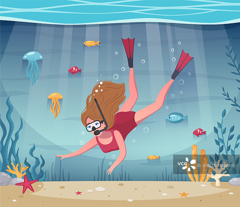 海洋潜水卡通构图图片素材