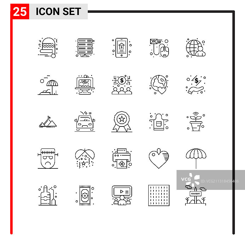25个商业线条图标包：邮件文件图片素材