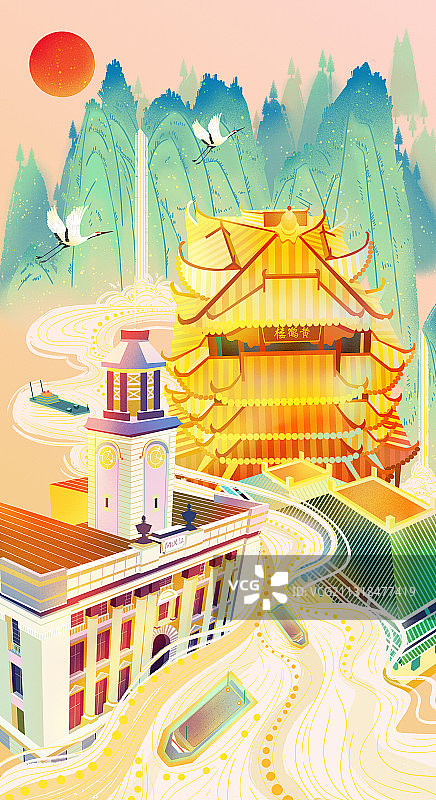 城市建筑-武汉绘画插图图片素材