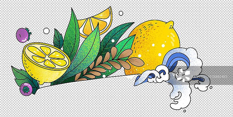 夏日冰凉柠檬茶海浪度假扁平化插画图片素材