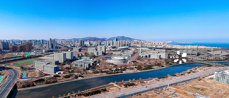 烟台市莱山区城市全景图鸟瞰图图片素材