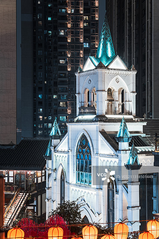 重庆市南岸区长嘉汇弹子石老街夜景图片素材