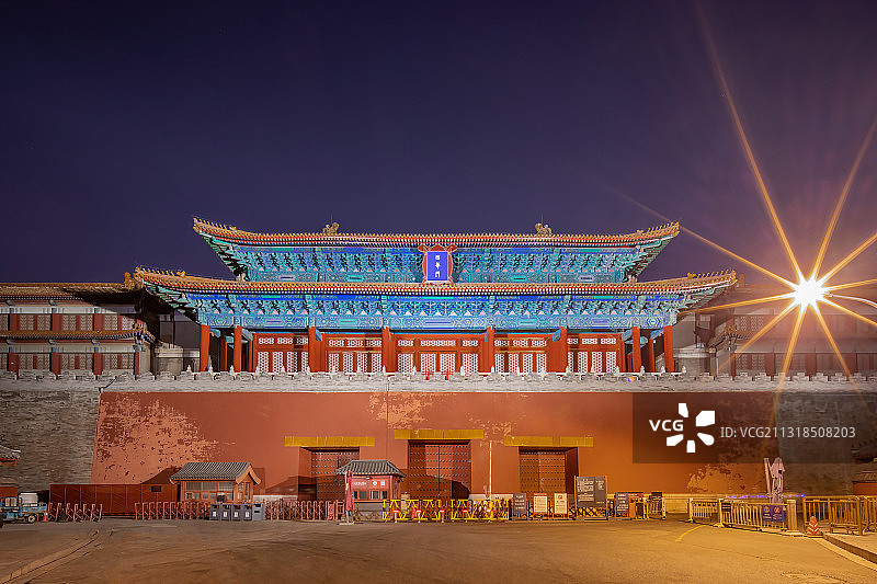 北京市故宫博物院西华门灯光夜景图片素材