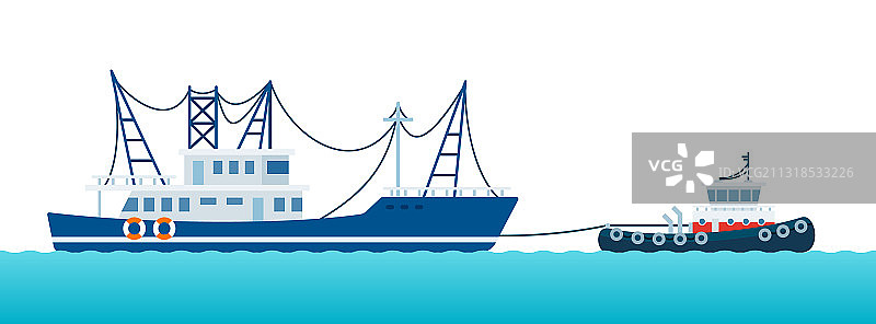 拖船拖着渔船图片素材