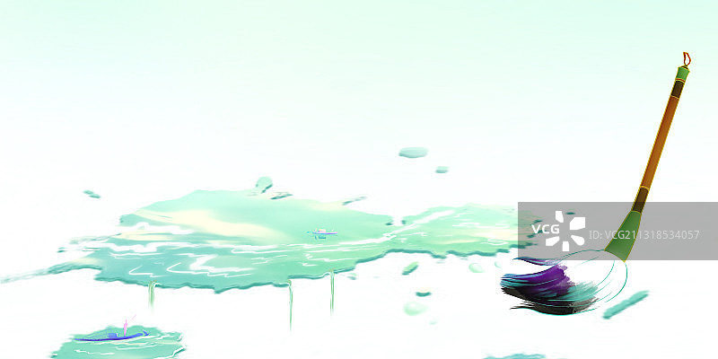 唯美创意插画毛笔喷溅水滴插画图片素材