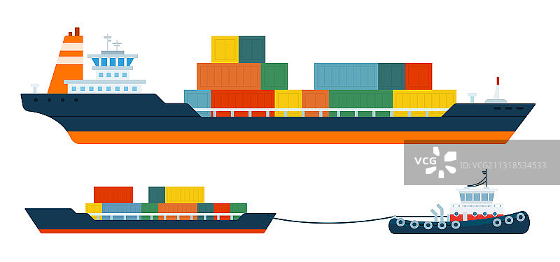 集装箱船和拖船运载货船图片素材