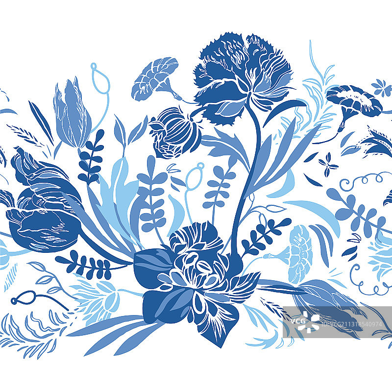 经典复古瓷器蓝色花卉边框图片素材