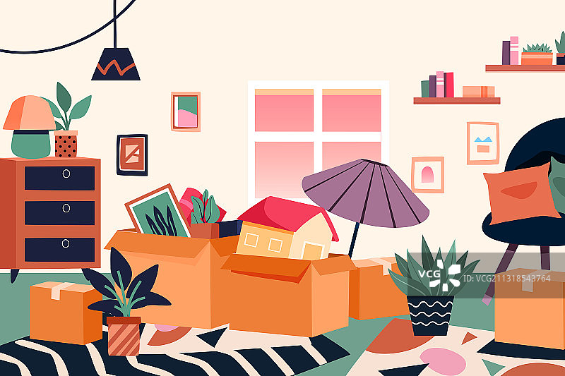 卡通春天电商促销妇女节女神节女生搬家居家闲置生活背景矢量插画图片素材
