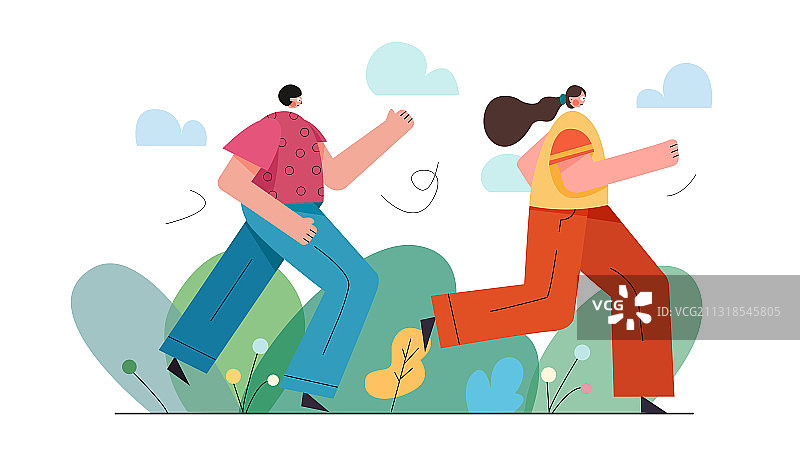 跑步场景矢量插画图片素材