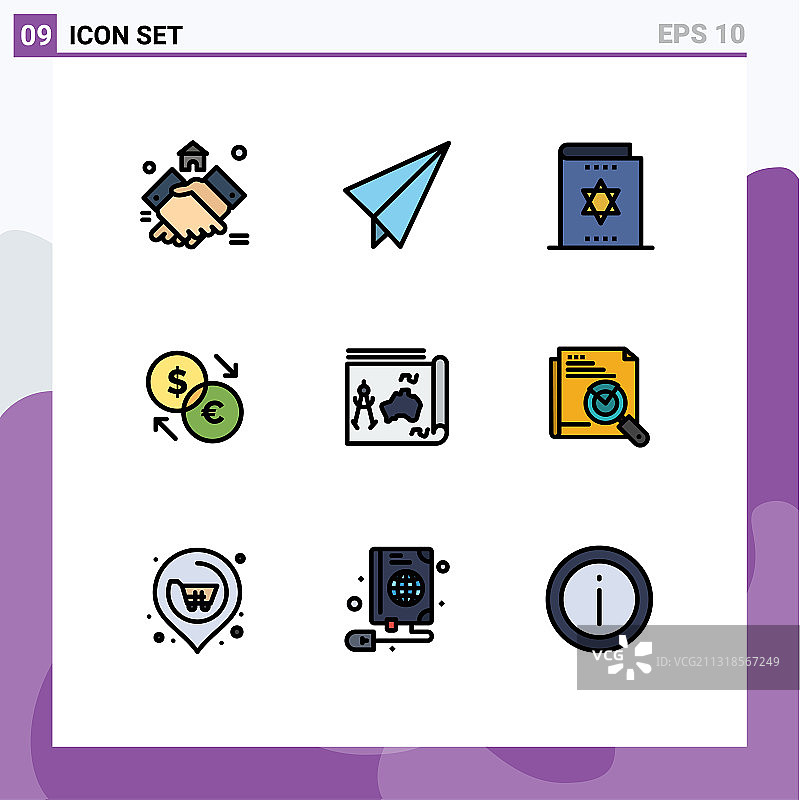 组9现代填充线平面颜色集图片素材